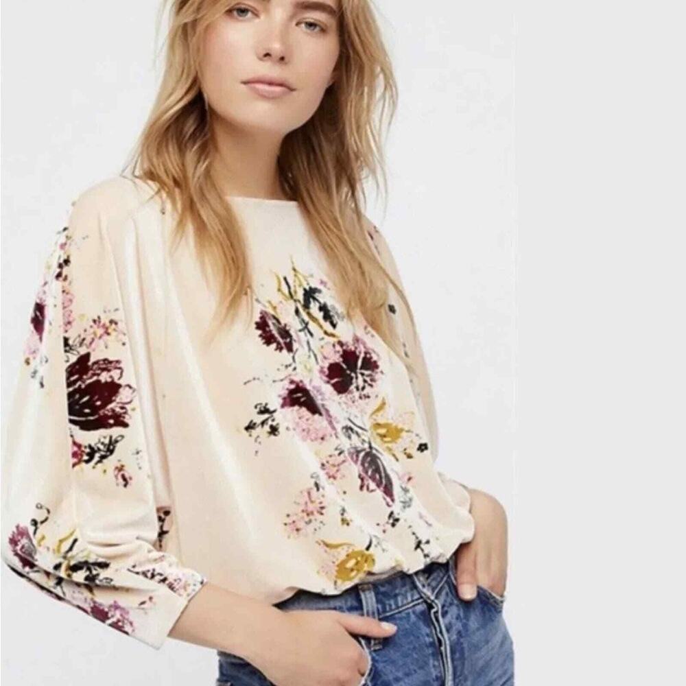Intimately Free People Babe Slouchy Bodysuit Floral Velvet S Dolman Oversized